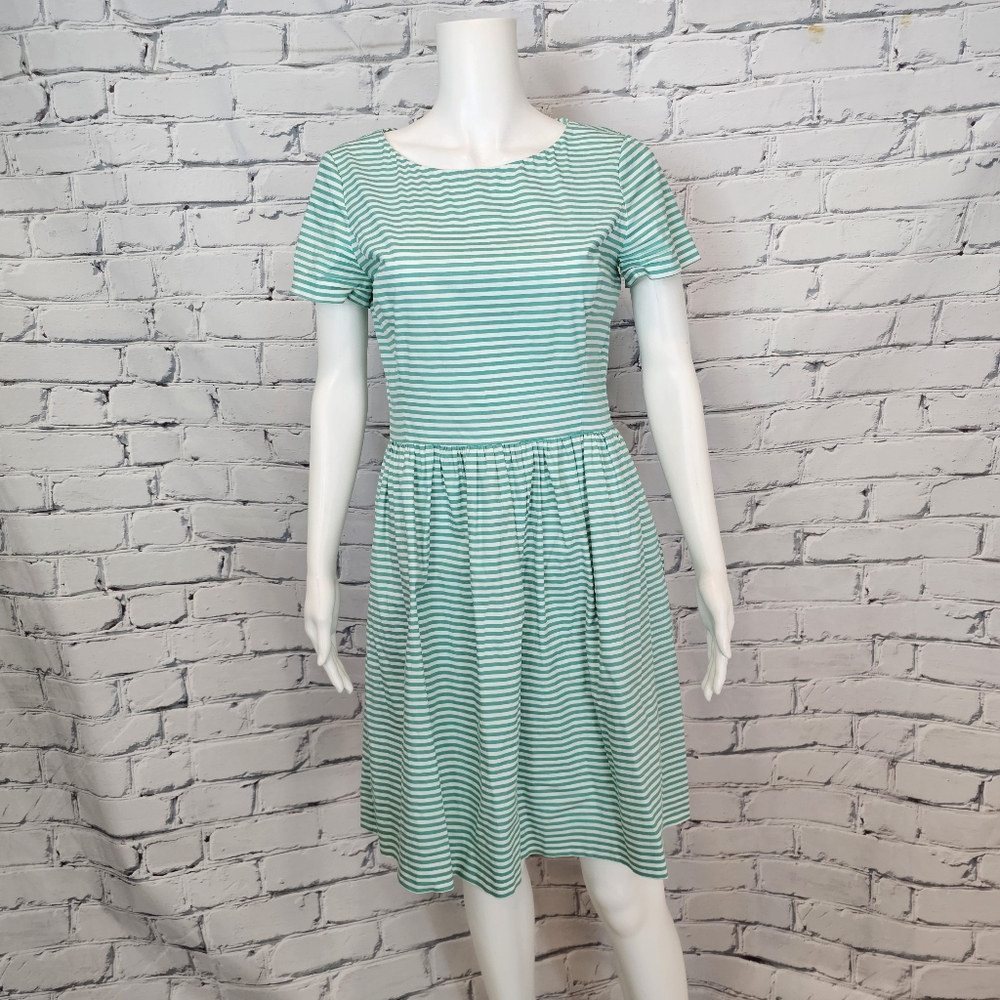 Oscar De La Renta Green Stripe Cotton Dress